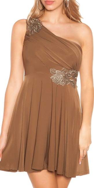 Feest uitgaans jurk met borduurwerk bruin